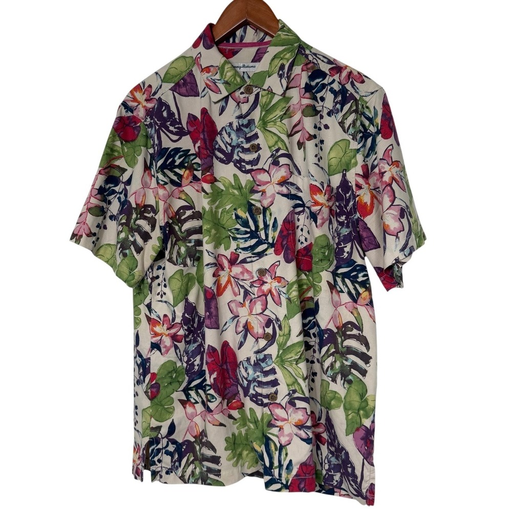 Tommy Bahama Men's M Silk Blend Floral Hawaiian Camp Shirt Multicolor